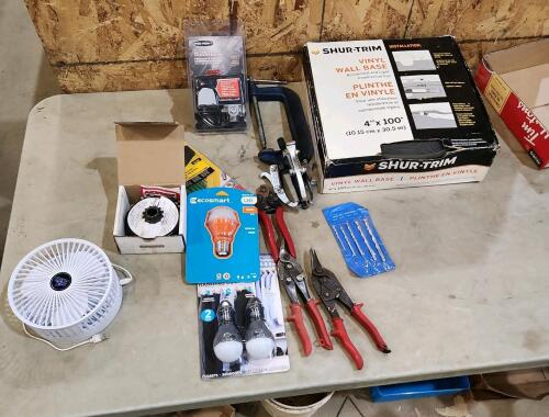 Vinyl wall base, light bulbs, pressure switch, etc