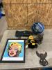 Welding gloves, basketball, Marilyn Monroe art, various decor