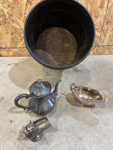 Tub of metal shavings, vintage metalware