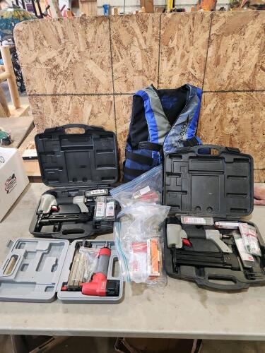 Air nailers, Med life jacket, assorted fasteners