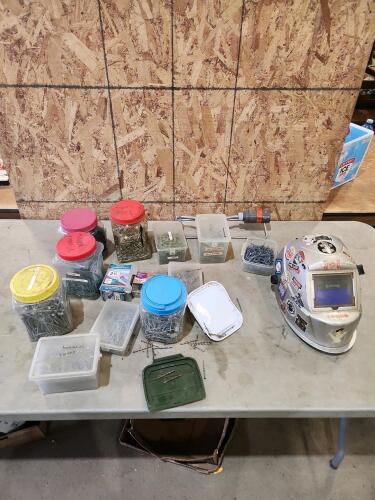 Auto darkening welding helmet, assorted hardware