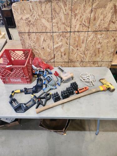 Splitting maul, assorted clamps, etc