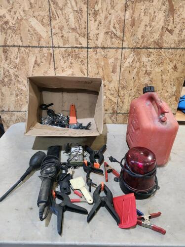 Timing light, clamps, gas can, beacon