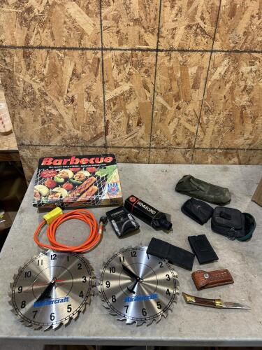 Portable disposable bbq, monocular, pocket knife, blade clocks, etc