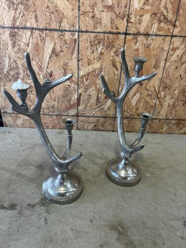 2 metal candle holders w damage
