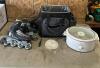 Koolatron w broken plug, sz 9 rollerblades, crock pot