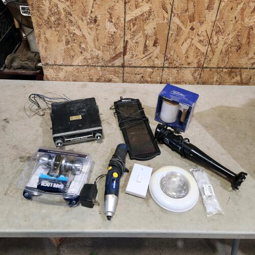 8 Track player, solar charger, cordless screwdriver, etc.