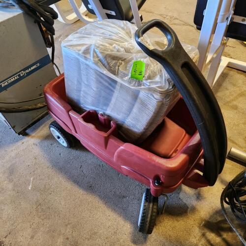 Plastic wagon & approx 100 egg cartons
