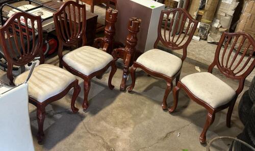 4 Vintage wooden chairs, 2 table legs