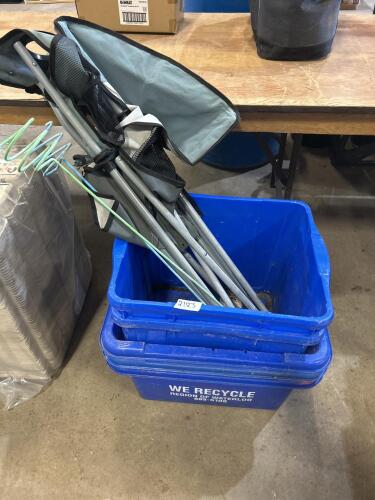 5 Recycle bins, folding lawn chair, etc