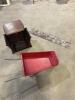 Magazine rack, decorative wheelbarrow, metal wall decor