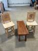 2 Laser etched wooden chairs, bench