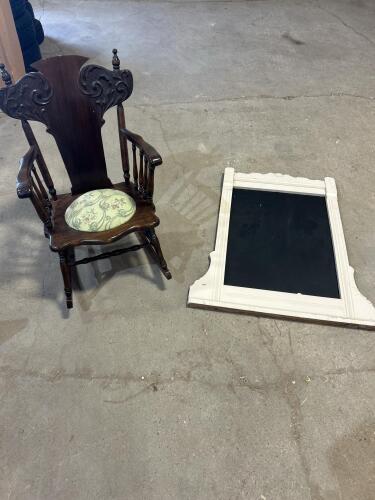 Vintage wooden rocking chair, chalkboard