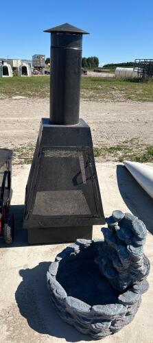 Water fountain, outdoor fire pit