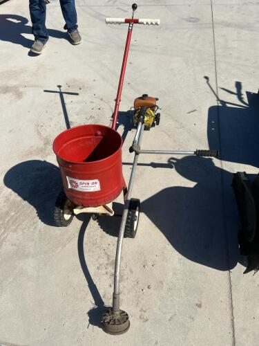 Broadcast spreader, string trimmer as is