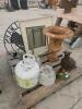 4x4 Concrete post holders, metal planter, half full BBQ tank, lawn decorations
