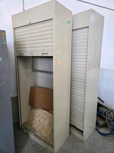 2 Metal storage cabinets w roll up fronts 36"W 18"D 87"H
