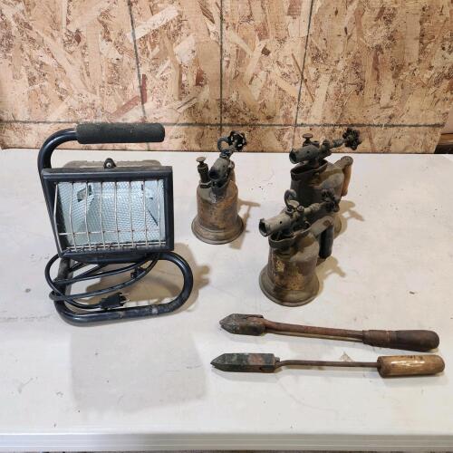 Halogen work light, vintage blow torches