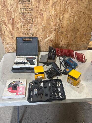 Soldering iron, 7&rdquo; cutting discs, drill bit etc