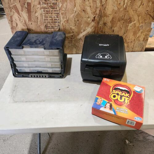 Parts organizer, game, towel dispenser