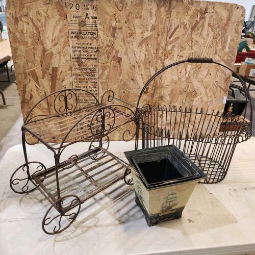 Basket, shelf, flower pots