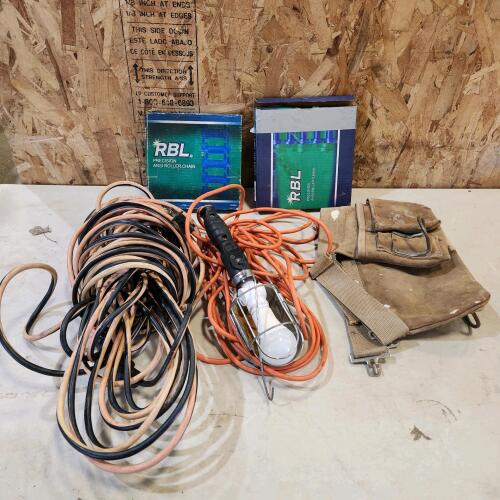 Ext cord, trouble light, toolbelt