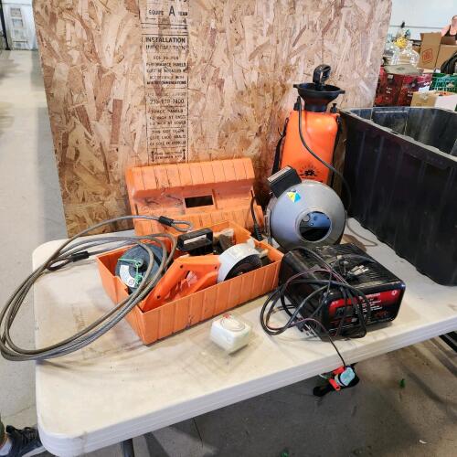 Battery charger, inline air mover, sprayer, etc