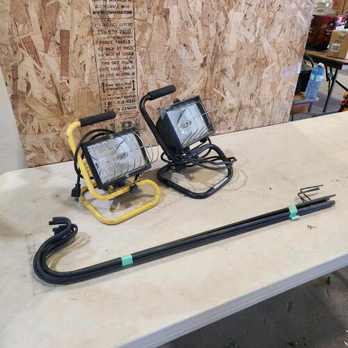 2 Halogen work lights, plant hangers