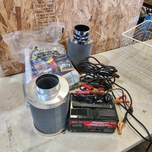 Matches, fireworks, air filters, 12v battery charger, booster cables