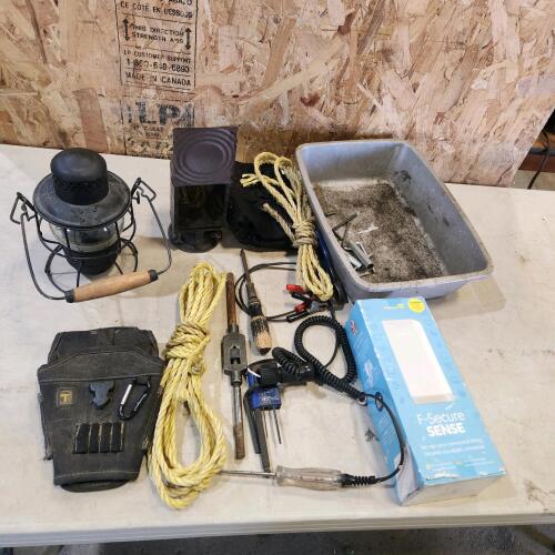 Snap-On test light, lanterns, assorted hand tools, etc.