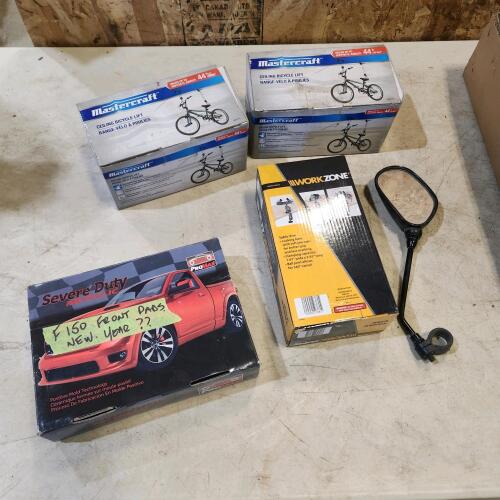Ceiling bicycle lifts, f 150 front pads, table vice, etc.
