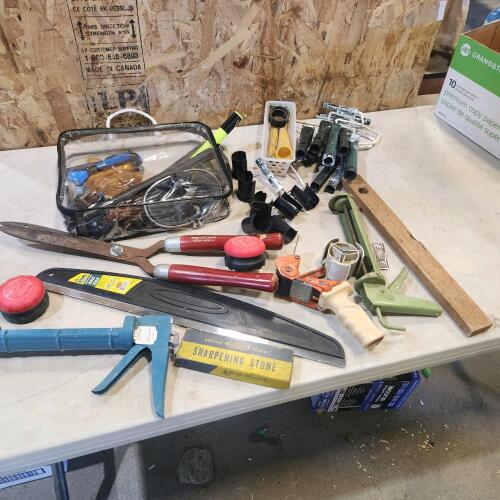 Paint rollers, 18" wooden level, etc.