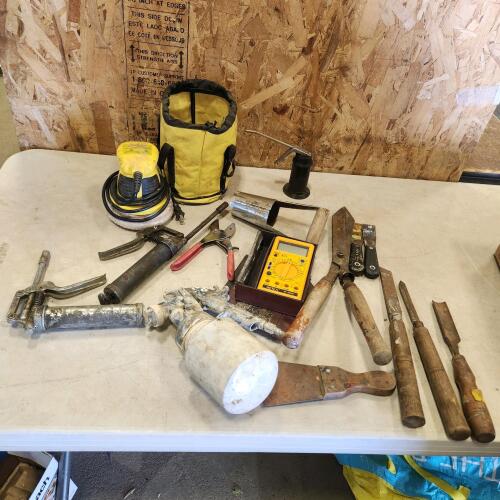 Paint gun, 6" polisher, vintage tools
