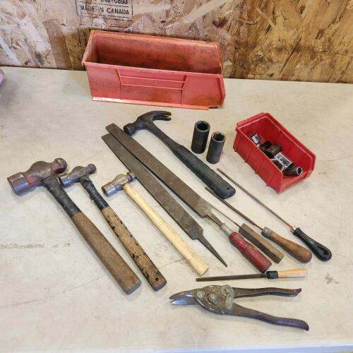 Assorted hammers, files & sockets