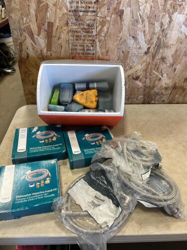Cooler, freezer packs, dishwasher install kits