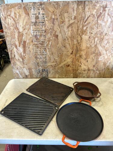 Cast griddles, pizza pan, bowls
