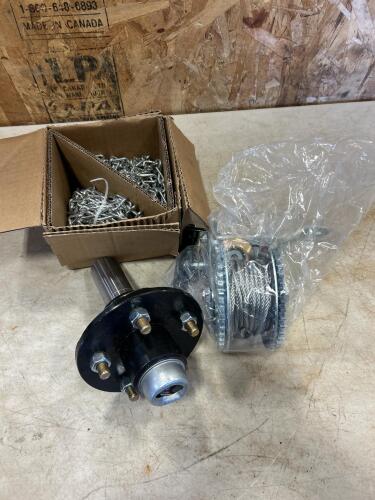 Snowblower tire chains, trailer hub & spindle, hand winch