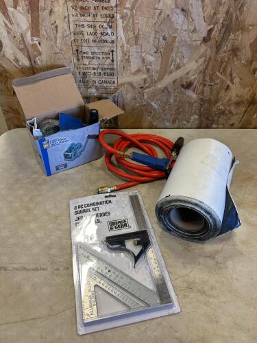 Propane torch head, hand winch, combination square, sealant wrap