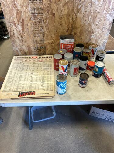 Vintage oil tins sealed & opened, vintage poster
