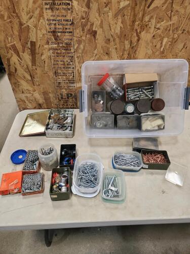1 1/4" Copper nails, 3 1/2" spiral nails, 3" #10 screws, various hardware