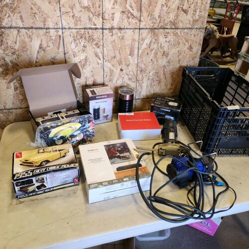 Builder model, Funkos, DVD player, etc.