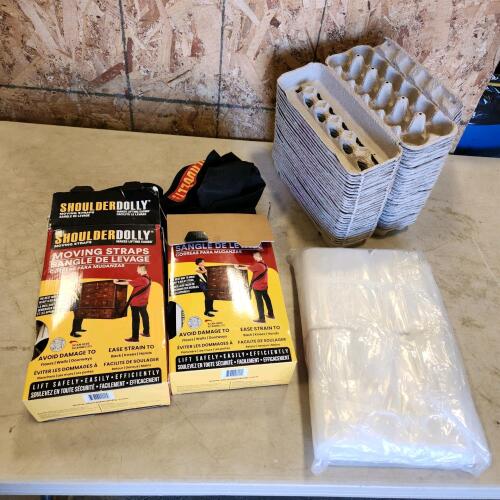 2 Shoulder dollys , egg cartons, zip lock bags