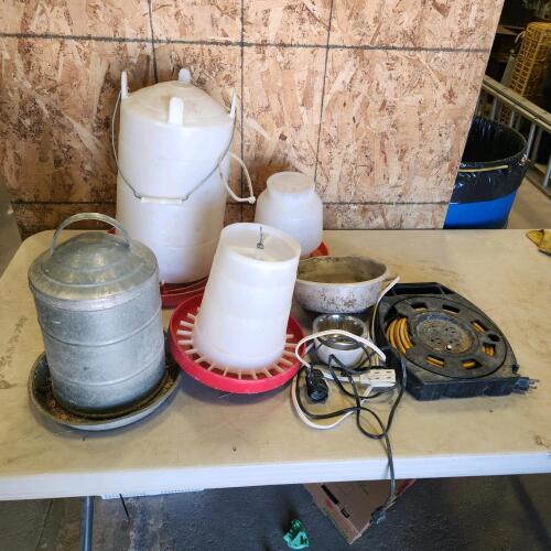 Poultry feeders & waterers, ext cord, etc.