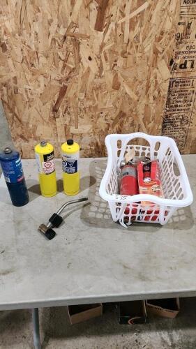 Empty & full propane tanks & fire extinguishers