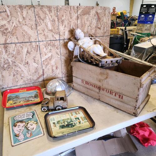 Trays, vintage truck, etc