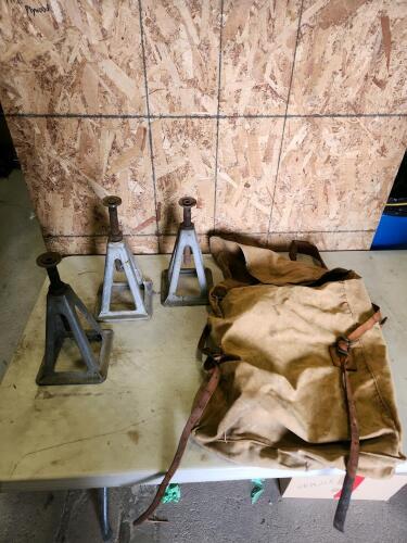Camper jack stands, vintage ruck sack