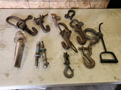 Vintage swivel hooks & clevices, insulator, 3pth pins
