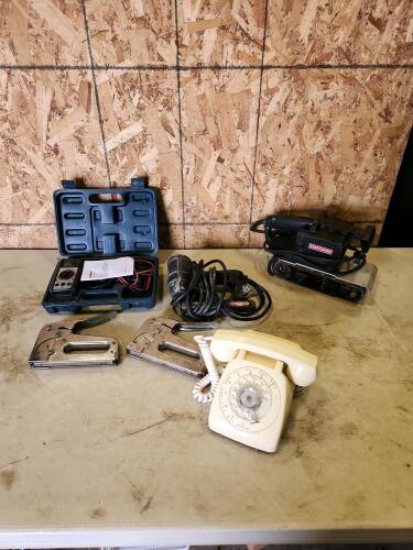 Multimeter, nailer, sander, rotary phone, etc
