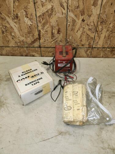 Caution tape, battery charger, etc
