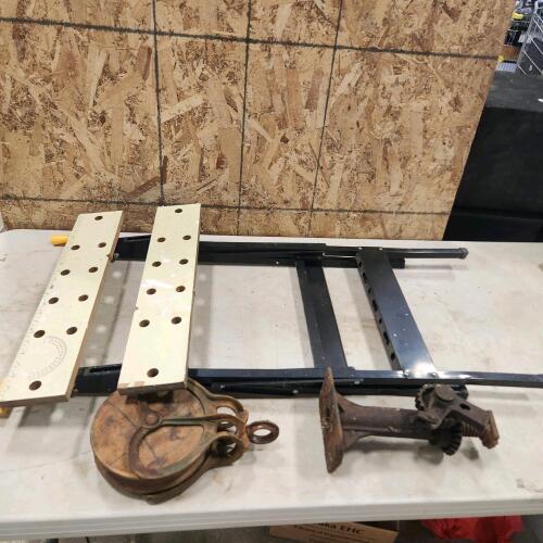 Folding workmate, vintage pulley & jack